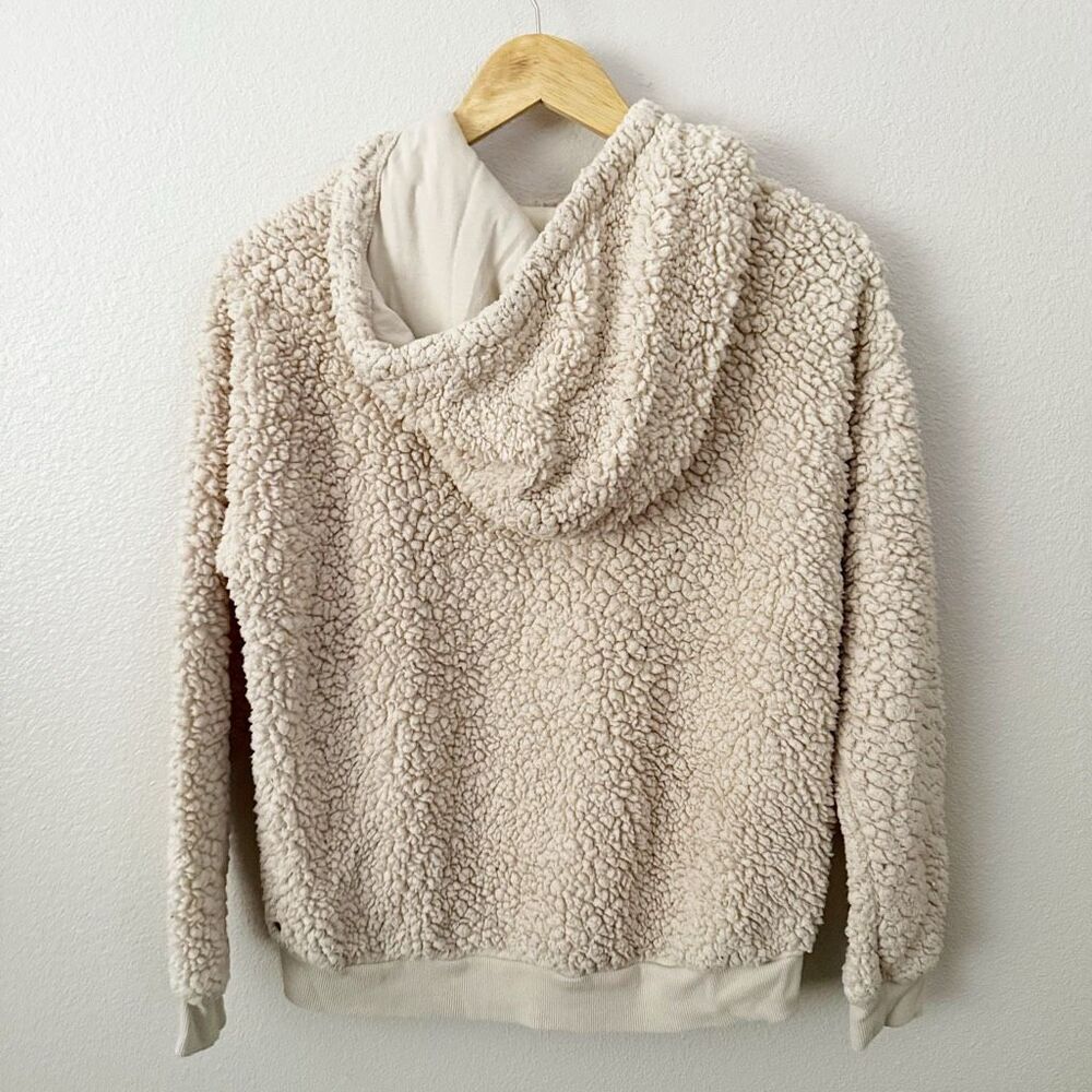 Z BY ZELLA | Beige Ivory Cozy Teddy Bear Faux Shearling Pullover Hoodie | Small - Picture 3 of 9